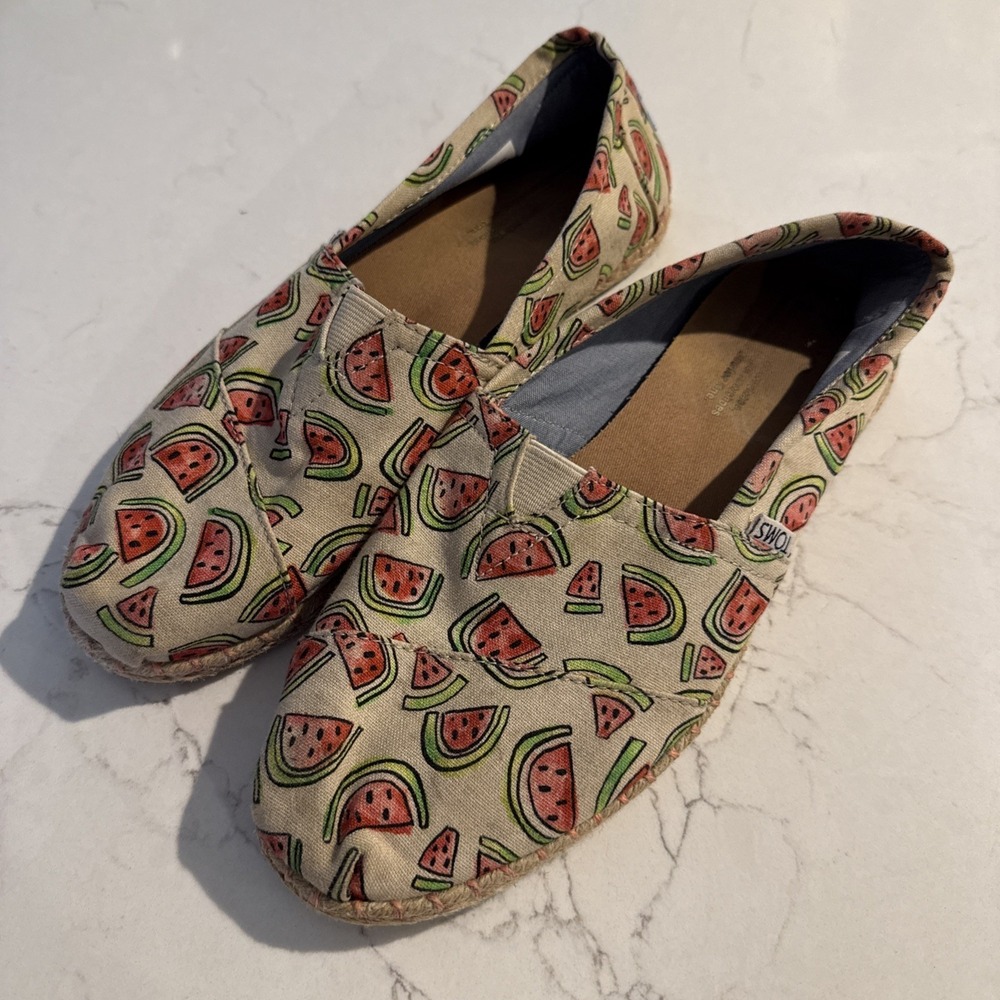 TOMS Womens Alpargata Watermelon Print‎ Canvas Flats 8.5 Summer Fun Resort ☀️